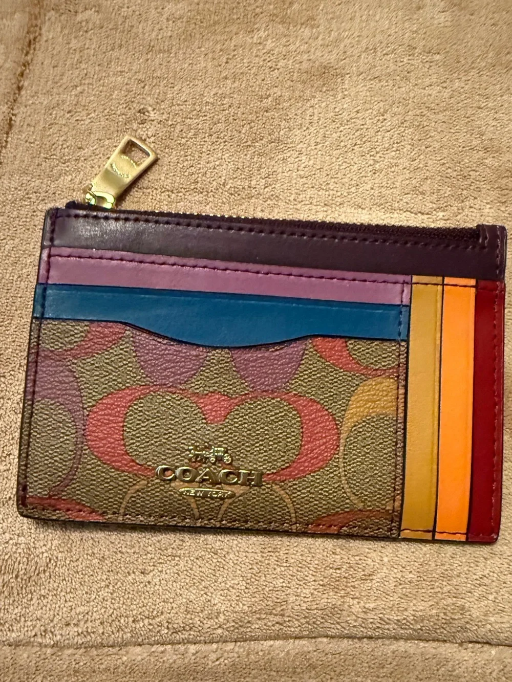 Coach Multicolor Signature ID Card Case with Striped Trim - Picture 1 of 4